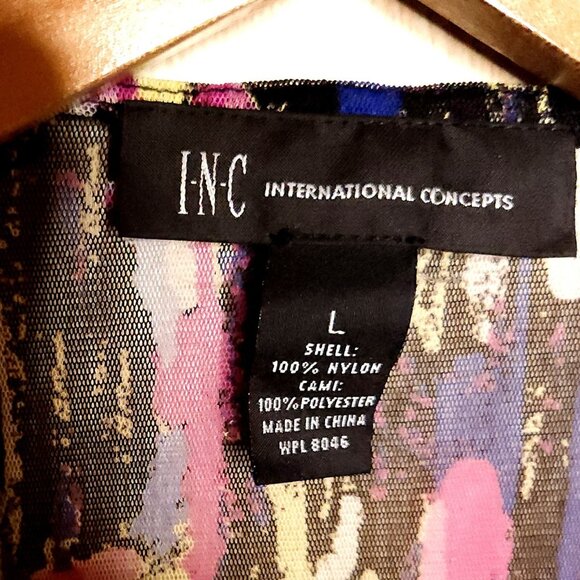 Inc International Concepts Sheer Stretchy Watercolor Top Zipper Detail Large - Picture 7 of 8